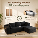 105" Lofka Modular Couch Sectional Corduroy Cloud Sofa Deep Seat L-Shaped Boneless Sectional Couch Black No Assembly