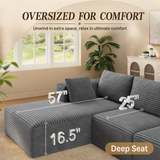 Lofka 134.3" Gray U-Shape Sectional Sofa 5 Seat Corduroy Modular Couch for Living Room