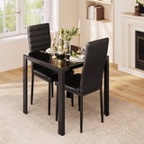 Aiho Modern Dining Table Sets with PU Leather Chairs for2 For Home, Kitchen, Living Room, Restaurant, Small Space , Black