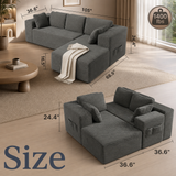 Lofka 105" Modular L-Shaped Couch for Living Room Right Facing Chaise Deep Seat Convertible Corduroy Sofa Boneless Sectional Couch Grey
