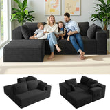Modular Sectional Sofa, Lofka 105" Cloud Boneless Couch with L-Shape Chaise, No-Assembly Corduroy Couches for Living Room, Bedroom, Black Couch
