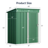 Green Shed, Asofer Metal Storage Shed with Sloping Roof for Backyard Patio Lawn, Small Garden Tool Shed