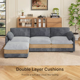 Noelse 110.2" L Shaped Modern Sofa Modular Sectional Cloud Couch with Movable Ottoman, 3-Seater Comfy Corduroy Deep Seat Sofa with 2 Pillows for Living Room, Bedroom and Apartment, Grey