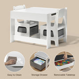 Noelse Kids Table and Chairs with Storage 3 in 1 Toddler Craft Table and Chair set Sensory Table for Toddlers Drawing Reading and Eating in Playroom Kids Room and Daycare, Grey