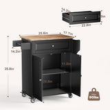 Rolling Kitchen Island with Spice Rack，Towel Rack for Dinning Room and Kitchen - Black