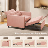 Asofer Sofa Bed Chair, 3 in 1 Convertible Futon Couch, Adjustable Backrest, Breathable and easy to clean, Pink