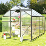 8' x 6' Greenhouse for Outside, Asofer Heavy Duty Polycarbonate Garden Plants Storage Shed, Aluminum Frame for Patio