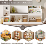 Asofer 66” Kids Toy Organization Cubby Bookcase, 7-Cubbie Bench with Cushion for Children Room Playroom