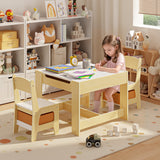 Noelse Kids Table and Chairs with Storage 3 in 1 Toddler Craft Table and Chair set Sensory Table for Toddlers Drawing Reading and Eating in Playroom Kids Room and Daycare, Natural