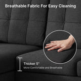 Lofka 80" L-Shaped Sectional Sofa with Chaise, 3-Seat Linen Upholstered Couch with 7.8" High Legs, Black Sofa