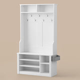 Asofer Hall Tree with Coat Rack & Storage Bench for Entrance, Mudroom Shoe Cabinet, Entryway Cubby, White
