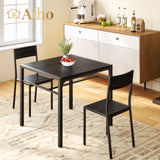 3 Pieces Dining Set for 2 Small Kitchen Breakfast Table Set Space Saving Wooden Chairs and Table Set - Black