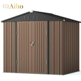 8' x 6' Metal Outdoor Storage Shed with Double Lockable Doors - Light Brown