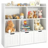 Kids Toy Storage Cabinet with 3 Movable Drawers and 6 Open Shelves, Noelse Kids Bookcase with Storage for Playroom Nursery Kids Room Organization, White