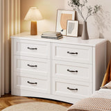 White Dresser for Bedroom, Lofka 6 Drawers Dresser Modern Wood Double Chest of Drawers for Bedroom Living Room