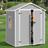 6 x 4.4 FT Outdoor Storage Shed Lofka Resin Shed with Lockable Door and Floor for Storing Lawn Mower, Gas Cans