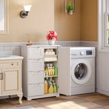 33'' Small Kitchen Pantry Storage Cabinet with 4 Drawers 3 Shelves and 1 Door, Noelse Wooden Bathroom Storage Cabinet for Kitchen Dining Room