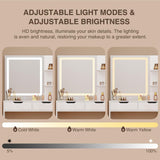 Noelse Vanity Desk with Lights, Makeup Vanity with Adjustable Brightness and 3 LED Modes, Dressing Table Set with 5 Movable Large Drawers for Bedroom, White