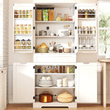 71" Tall Kitchen Pantry Storage Cabinet with Doors and 10 Shelves, Noelse Wooden Food Storage Cabinet with Large Drawer for Dining Room and Craft Room, White