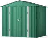 8x6 ft Outdoor Storage Shed on Sale, Sheds & Outdoor Storage with Lockable Doors, Metal Garden Shed by Durable Galvanized Steel for Patio, Lawn - Green