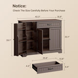 Asofer 42" Pantry Buffet, 3-Door 1-Drawer w/6 Shelves & Coffee Bar, Dark Brown