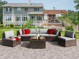 7-Piece Modular Outdoor Sectional Wicker Patio Conversation Set with 2 Pillows, Coffee Table for Garden, Yard, Patio - Gray