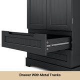Asofer 63" Pantry Cabinet, 2-Drawer Freestanding w/Doors & Shelves, Black