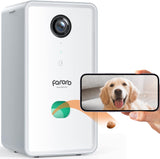 Dog Camera with Treat Dispenser, Cat Camera faroro 2.4G/5G WiFi Pet Camera with Two Way Audio Communication and 1080P Full HD Night Vision for Treat Tossing and Monitoring Your Pet Remotely