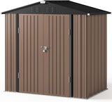 Lofka 6' x 4' Outdoor Storage Shed - Metal Garden Shed with Double Lockable Doors for Garden and Patio, Brown