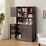 67.7" Kitchen Pantry Cabinet with Microwave Shelf，Asofer Farmhouse Coffee Bar Cabinet with Versatile Storage & Door Shelves & Adjustable Shelves for Dining Room, White