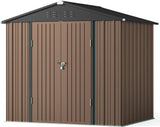 8x6 ft Outdoor Storage Shed on Sale, Sheds & Outdoor Storage with Lockable Doors, Metal Garden Shed by Durable Galvanized Steel for Patio, Lawn - Light Brown