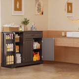 Asofer 42" Pantry Buffet, 3-Door 1-Drawer w/6 Shelves & Coffee Bar, Dark Brown