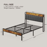 Asofer Full Bed Frame with Storage Headboard, Noise-Free,Sturdy Metal Platform, Dark Gray