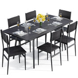 63” Kitchen Table and Chairs Set for 6, Lofka Extendable Dining Table Sets with 6 Wood High Back Seating Chairs, Black