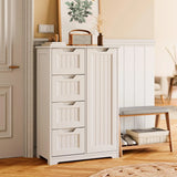 33'' Small Kitchen Pantry Storage Cabinet with 4 Drawers 3 Shelves and 1 Door, Noelse Wooden Bathroom Storage Cabinet for Kitchen Dining Room