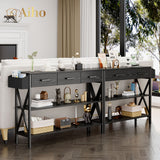 47" Console Table with 3 Drawers and 3 Tier Storage Shelves - Black