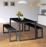 30.4" H Modern Dining Table Set for 4 with 2 Benches - Black