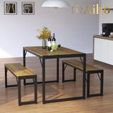 30.4" H Modern Dining Table Set for 4 with 2 Benches - Brown