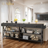 39" Console Table with 2 Drawers and 3 Tier Storage Shelves - Black