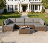 7 Piece Outdoor Patio Furniture Set, Asofer Rattan Wicker Outdoor Conversation Sectional Sofa Set, Gray