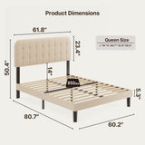 Asofer Queen Bed Frame with Headboard, Noise-Free, No Box Spring Needed, Beige