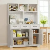 Noelse Kitchen Pantry Cabinet with Microwave Shelf 60" Tall Coffee Bar Cabinet with Storage Kitchen Hutch with Countertop for Dining Room and Craft Room, White