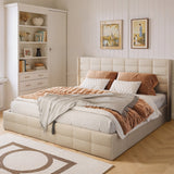 Asofer King Upholstered Bed Frame with Lift Up Storage & Modern Wingback Headboard, No Box Spring Needed, Beige