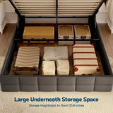 Asofer Queen Bed Frame, Lift-Up Storage w/Modern Wingback Headboard, No Box Spring, Gray