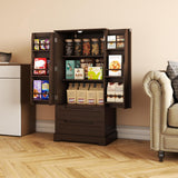 Noelse Pantry Storage Cabinets with Doors and Shelves, 47'' Kitchen Pantry with 2 Large Drawers for Kitchen Dining Room and Living Room, Dark Brown