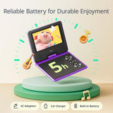 Portable DVD Player with 7.5" HD Swivel Screen for Car and Kids, with Car Charger and AC Adaptor, 1080p, Purple