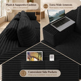 Lofka 134.3" U-Shaped Modular Sectional Sofa,Black Corduroy Oversized Cloud Couch, No Assembly