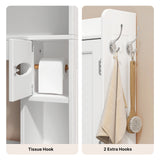 Noelse Over the Toilet Storage Cabinet, Over Toilet Bathroom Organizer with 2 Doors, Adjustable Shelves, Toilet Paper Holder, 2 Side Hooks, Space-Saver for Bathroom, Laundry, White