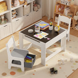 Noelse Kids Table and Chairs with Storage 3 in 1 Toddler Craft Table and Chair set Sensory Table for Toddlers Drawing Reading and Eating in Playroom Kids Room and Daycare, Grey