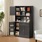 Noelse Large Kitchen Pantry Cabinet with Countertop, Noelse Tall Coffee Bar Cabinet with 5 Doors and 14 Shelves, Kitchen Hutch for Dining Room and Livingroom, Black